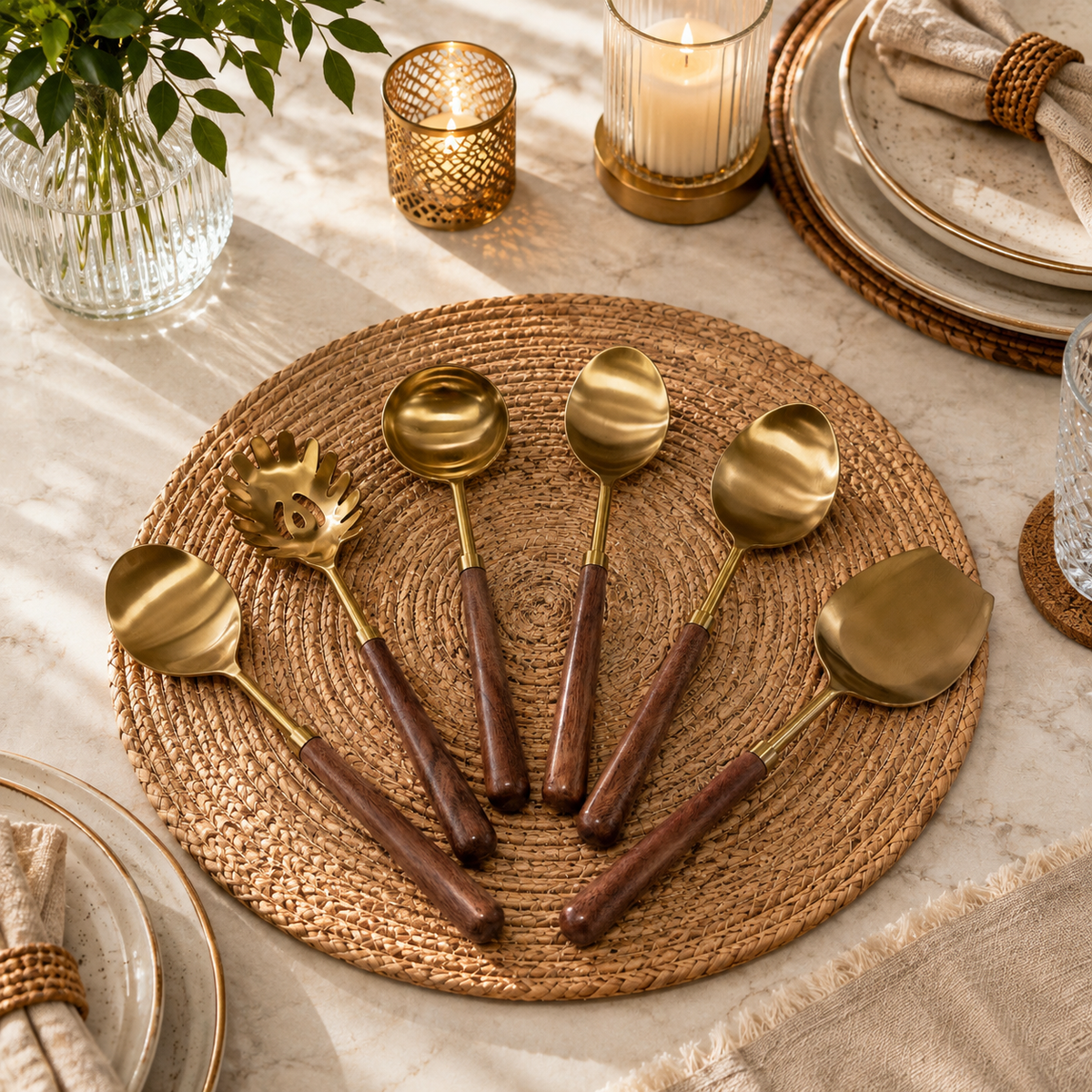 Luna Gold & Wooden Cutlery Set