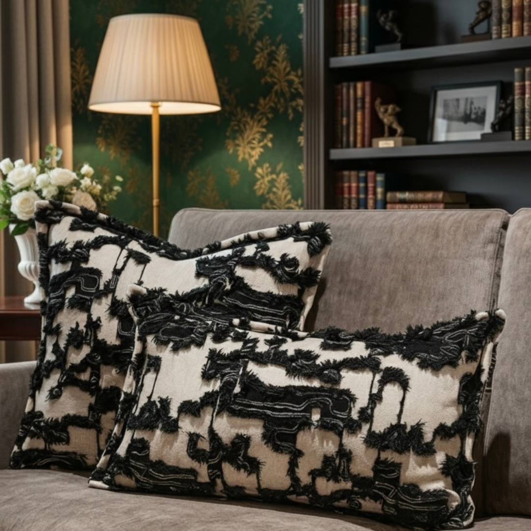 Abstract Black & White Textured Cushion Cover