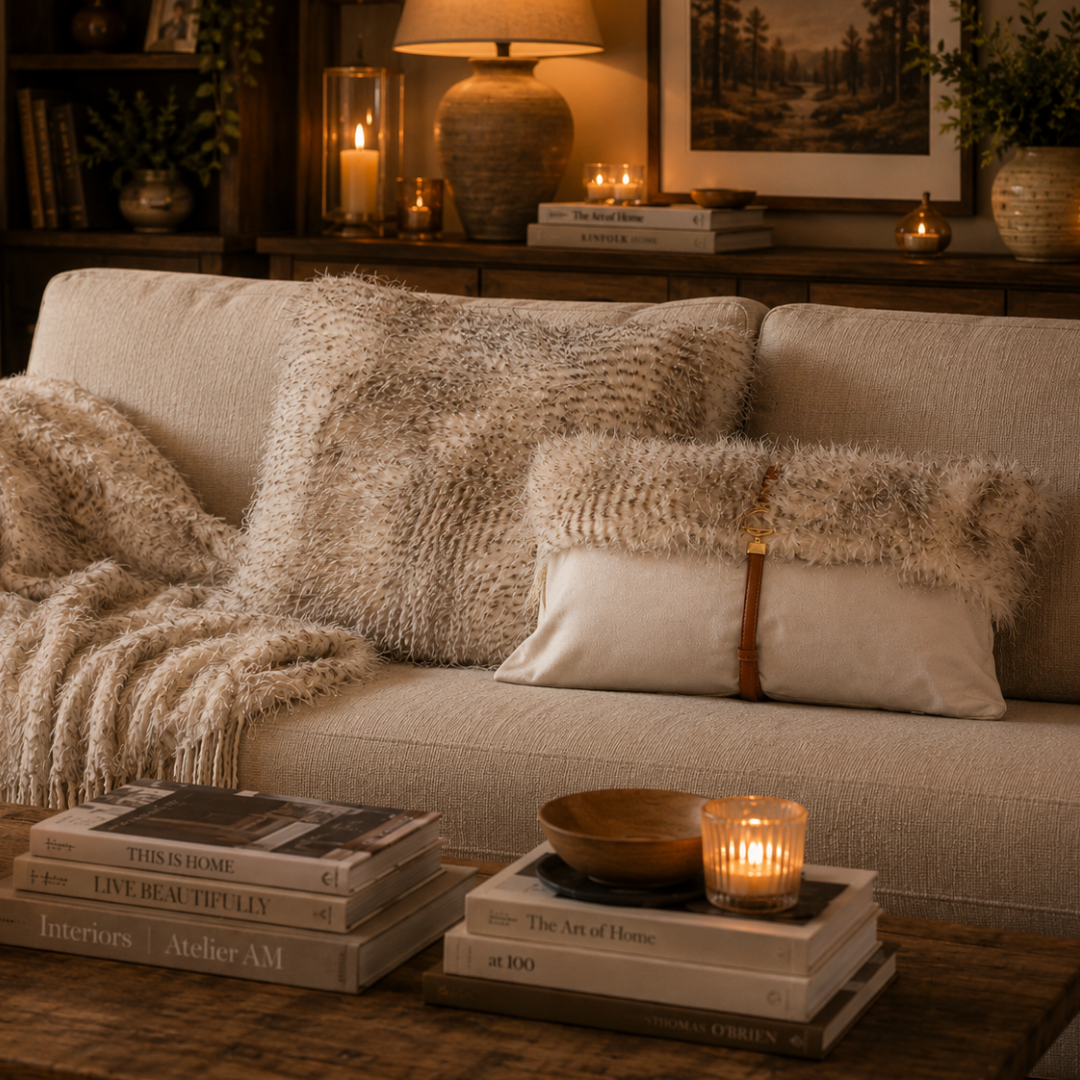 Faux fur with metallic thread detailing