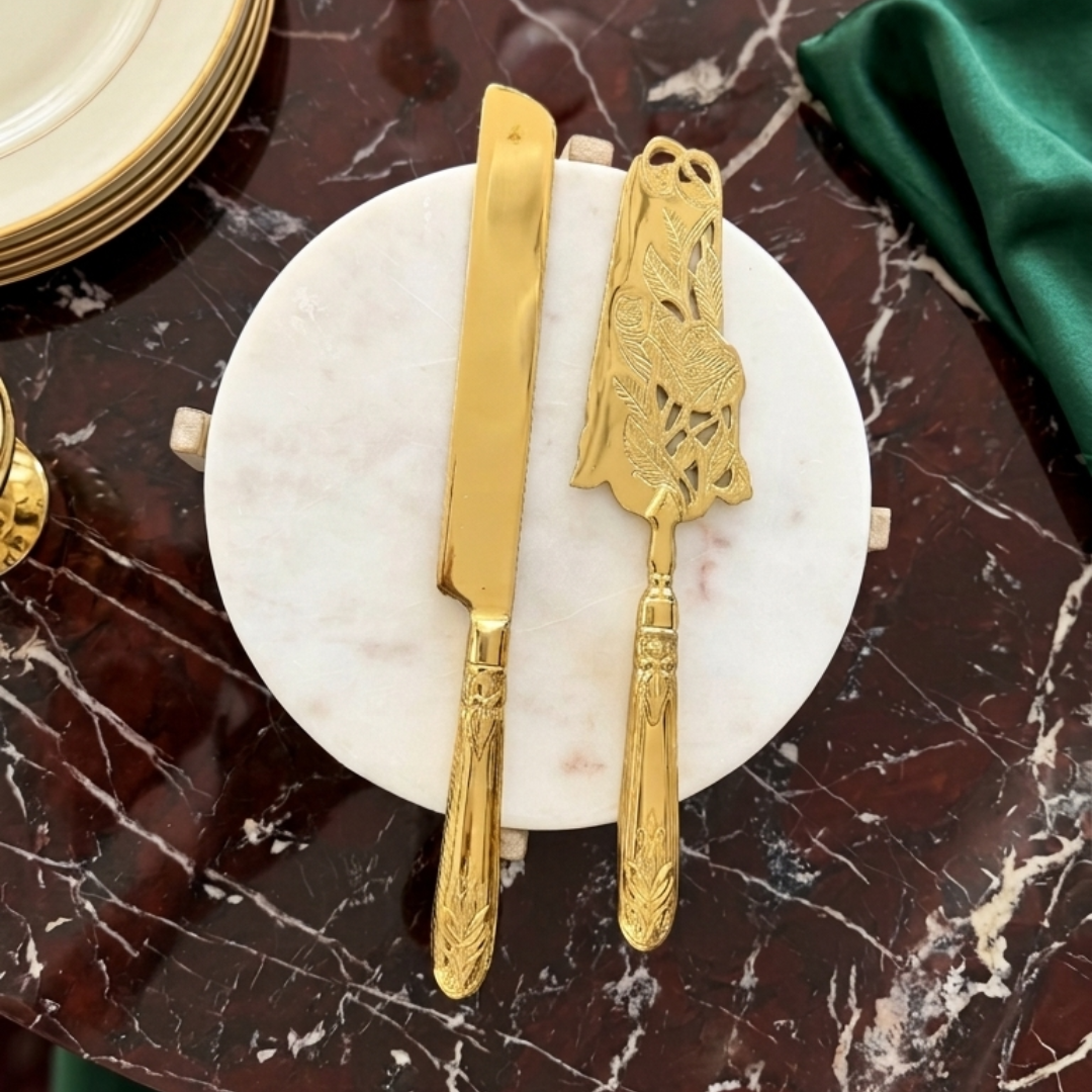 Floral Etched Cake Server & Knife Set (Set of 2)