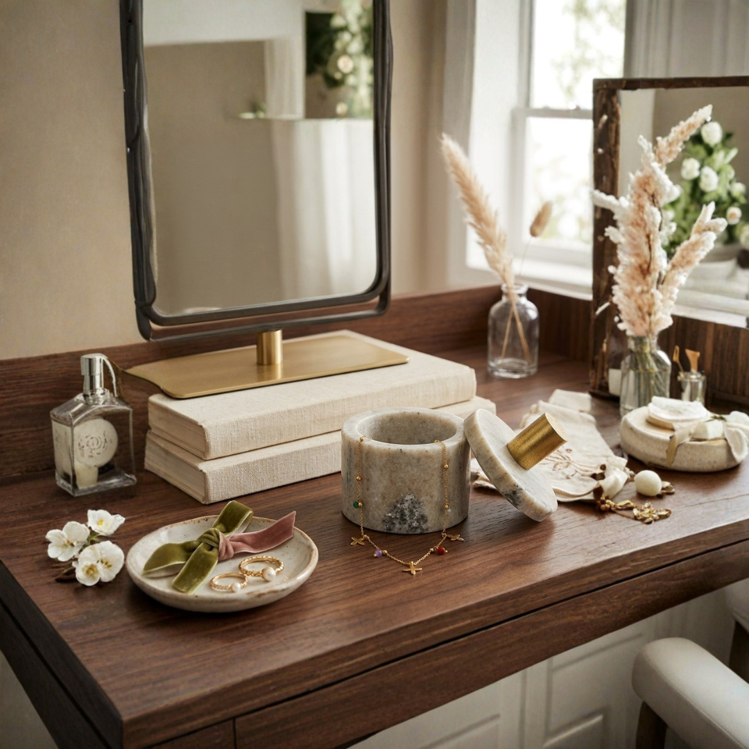 Minimal Gold Accent Marble Trinket Box