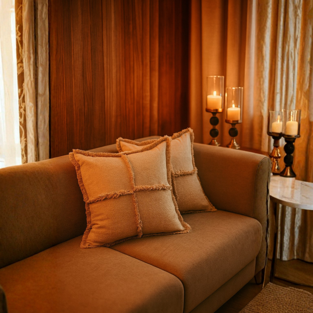 Textured Fringe Beige Cushion Cover