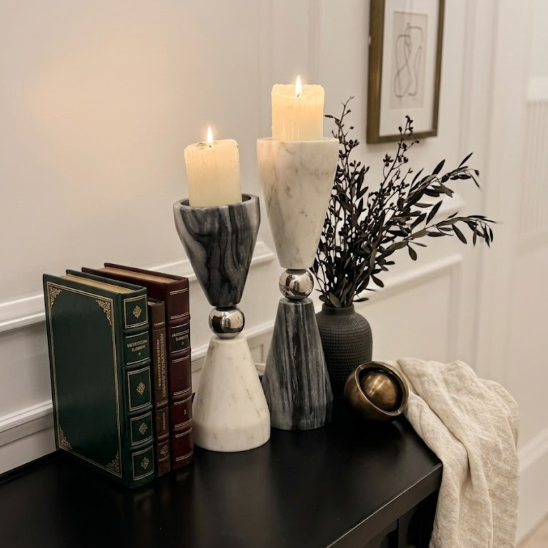 Handcrafted Inverted Marble Candle Stands
