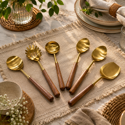 Luna Gold & Wooden Cutlery Set
