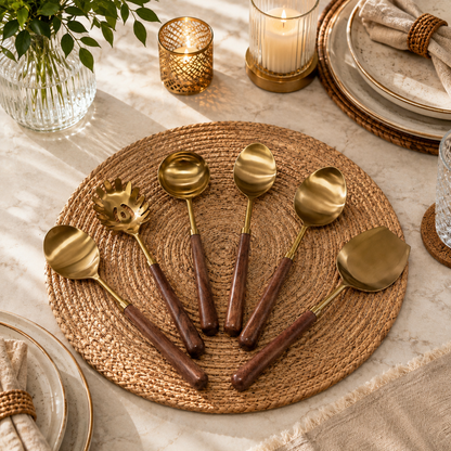 Luna Gold & Wooden Cutlery Set