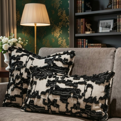 Abstract Black & White Textured Cushion Cover