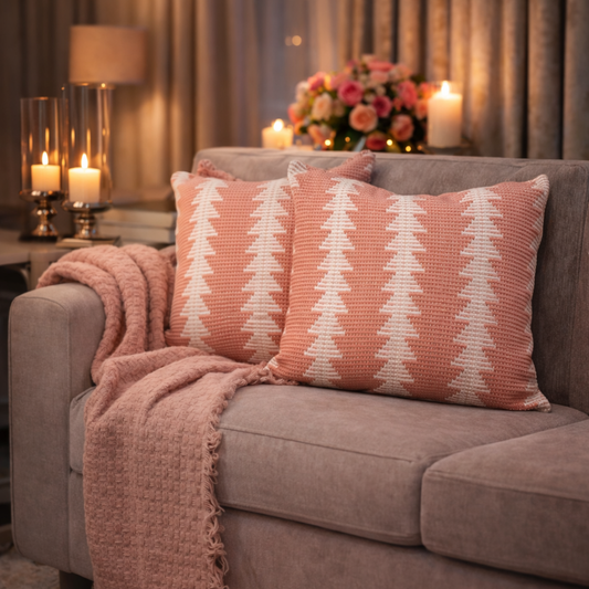 Geometric Weave Accent Cushion Cover (Pink/White)