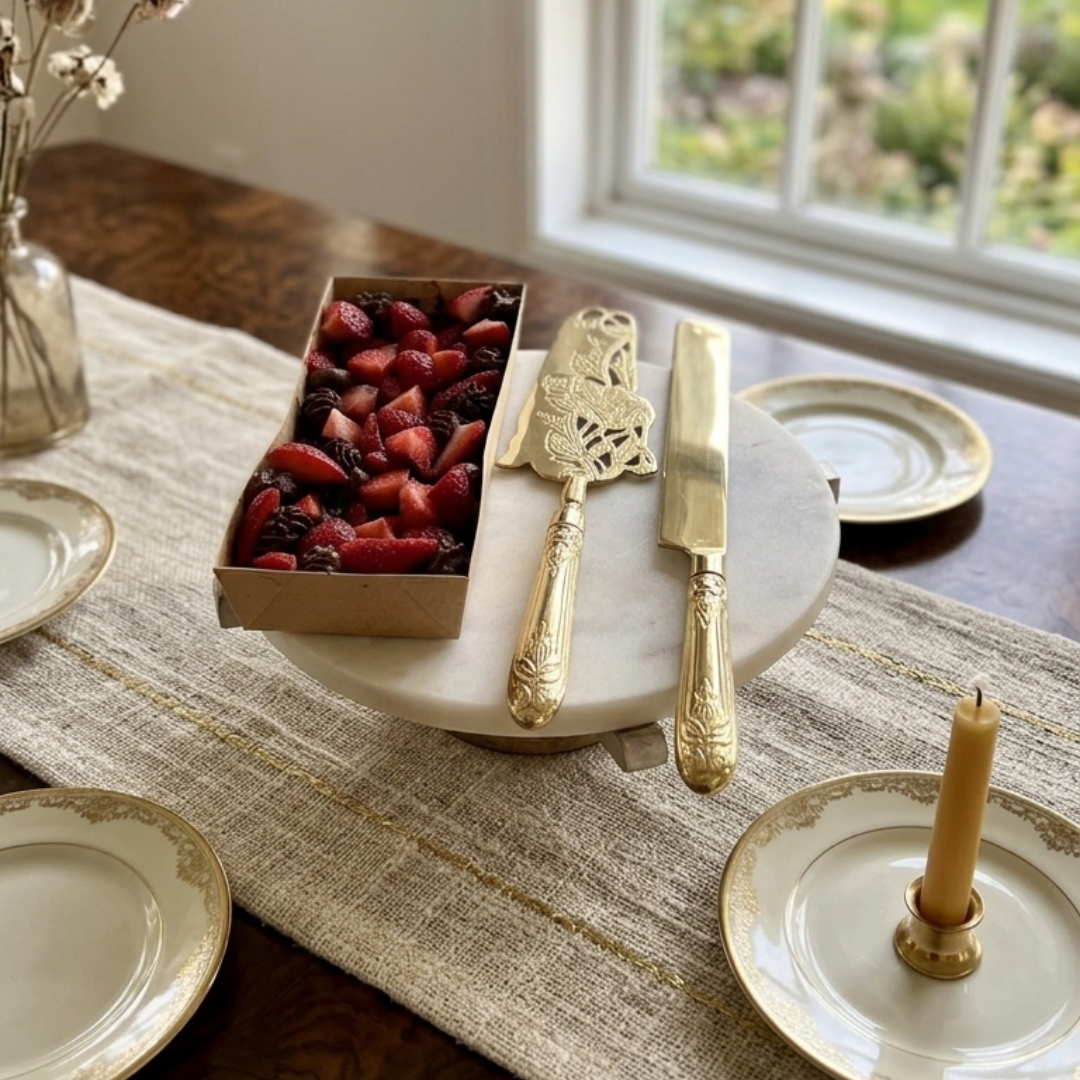 Floral Etched Cake Server & Knife Set (Set of 2)