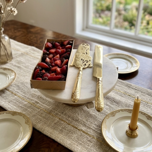 Floral Etched Cake Server & Knife Set (Set of 2)