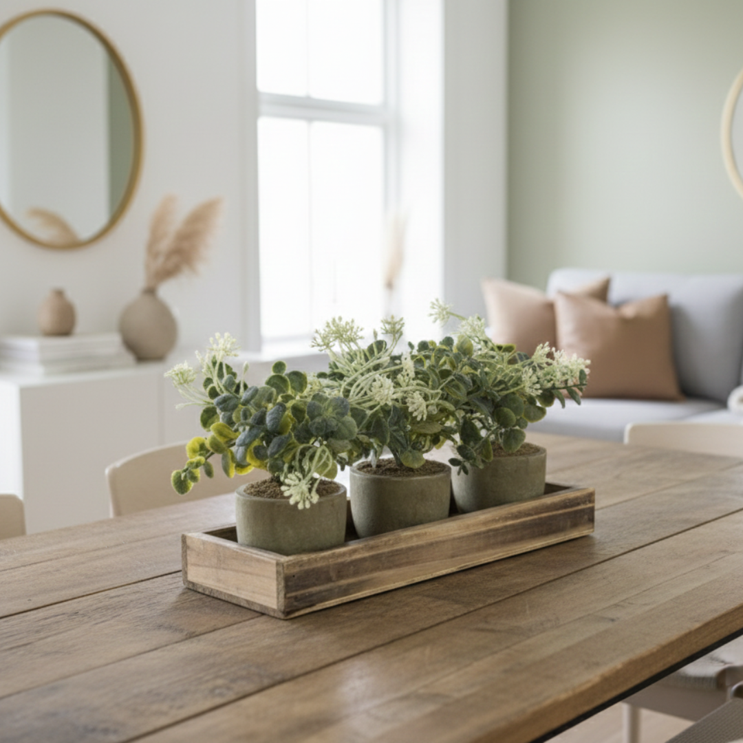Trio Greenery Planter Set with Wooden Tray