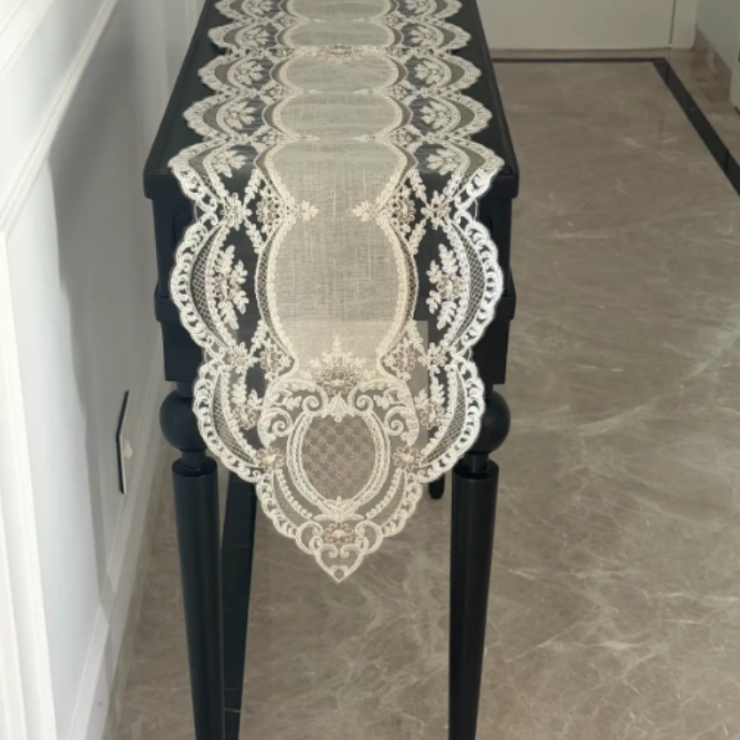 Elegant Embroidered Scallop Table Runner