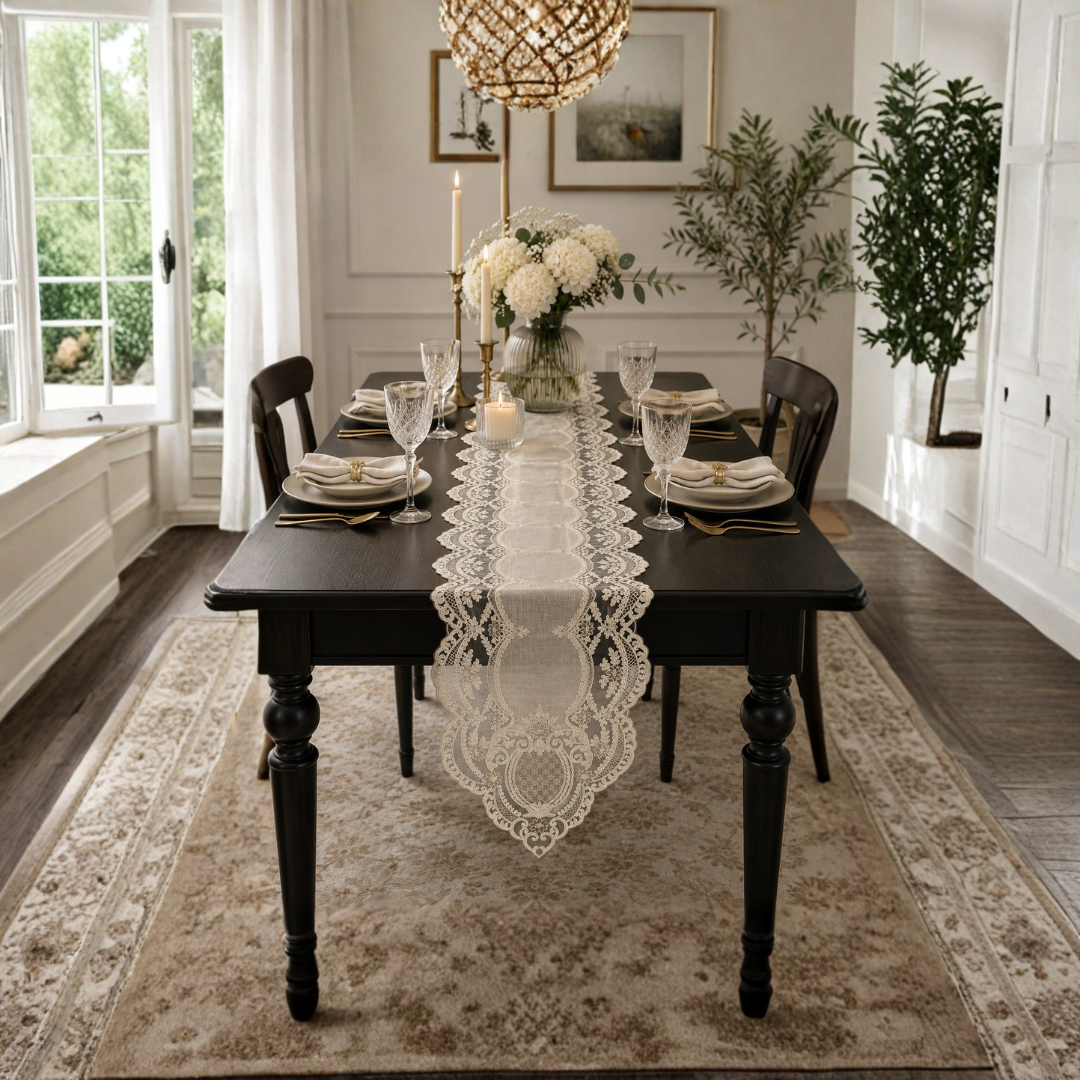 Elegant Embroidered Scallop Table Runner