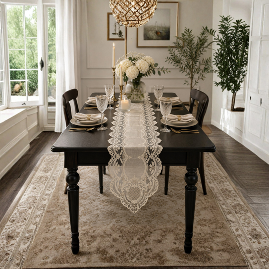 Elegant Embroidered Scallop Table Runner