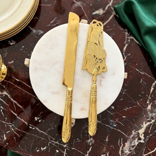 Floral Etched Cake Server & Knife Set (Set of 2)