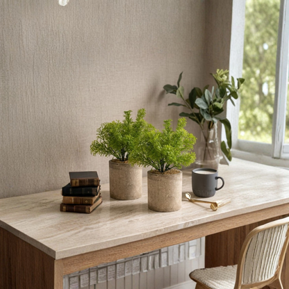 Fern Leaf Artificial Planter in Stone Pot