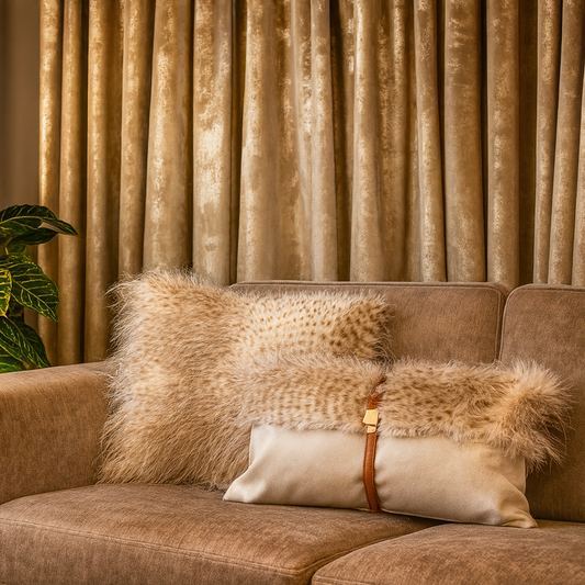 Faux fur with metallic thread detailing