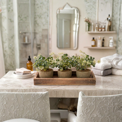 Trio Greenery Planter Set with Wooden Tray