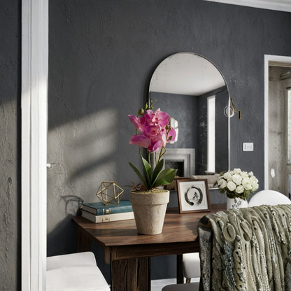 Pink Orchid Artificial Planter in Stone Pot
