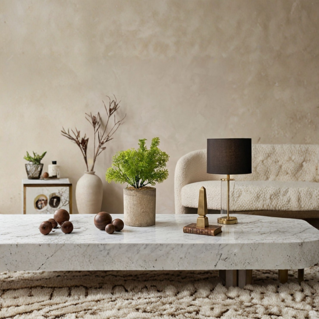 Fern Leaf Artificial Planter in Stone Pot