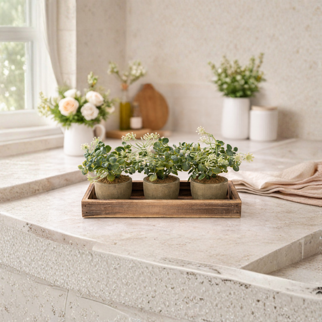 Trio Greenery Planter Set with Wooden Tray