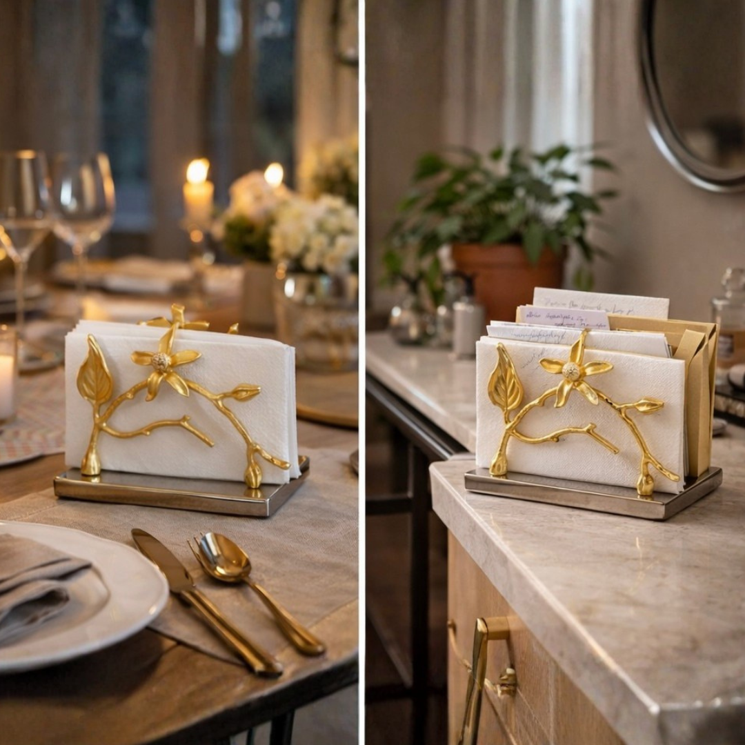 Luxury Gold Floral Napkin  Holder