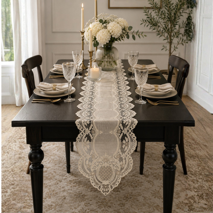 Elegant Embroidered Scallop Table Runner