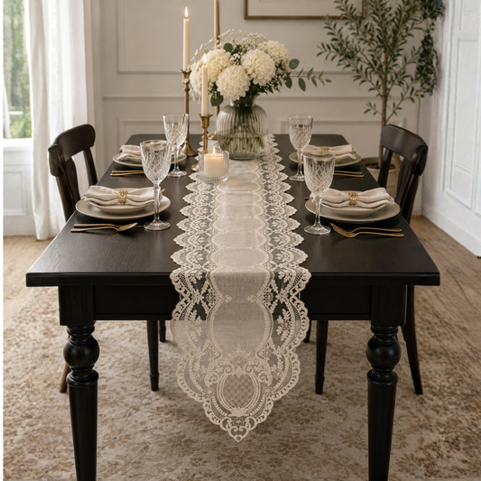 Elegant Embroidered Scallop Table Runner