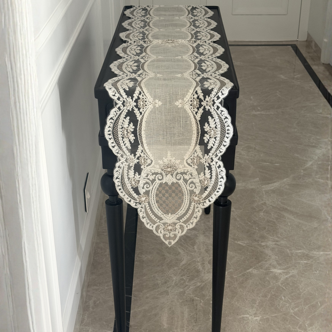 Elegant Embroidered Scallop Table Runner