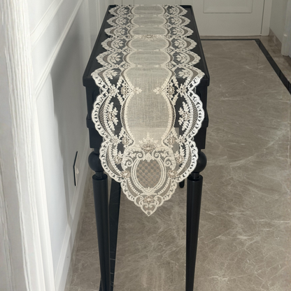 Elegant Embroidered Scallop Table Runner