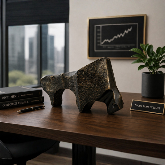 Abstract Charging Bull Desk Sculpture