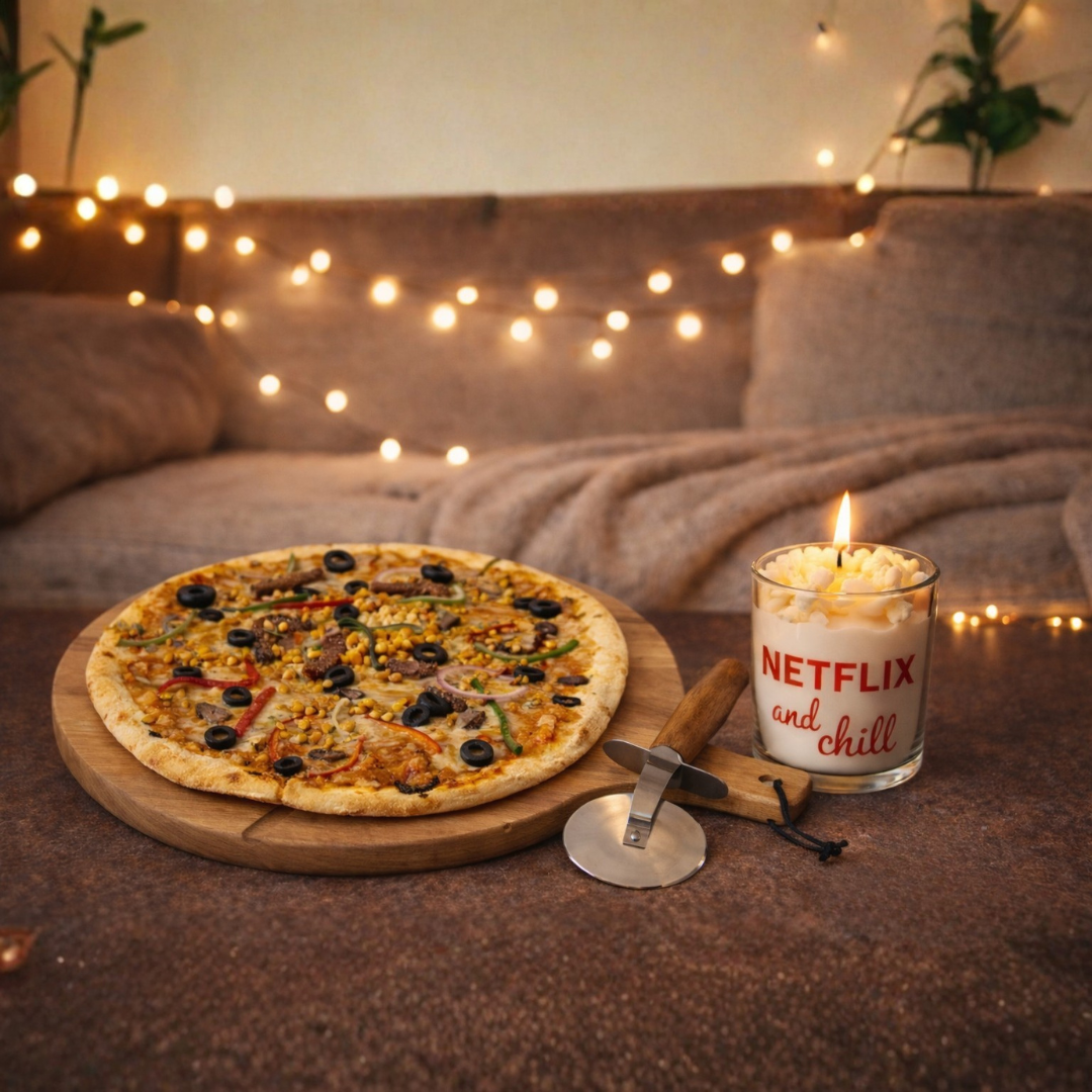 Wooden Pizza Serving Platter with Pizza Cutter