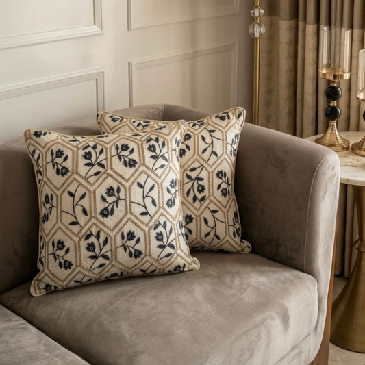 Geometric Floral Embroidered Cushion Cover