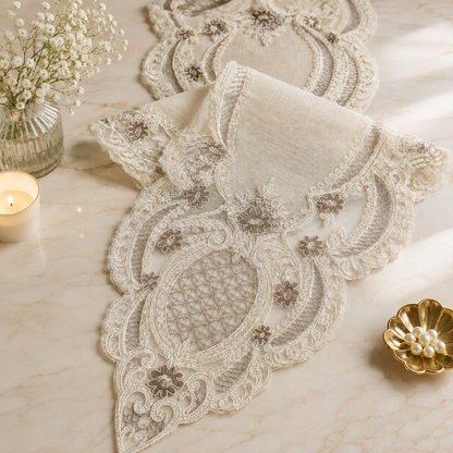 Elegant Embroidered Scallop Table Runner