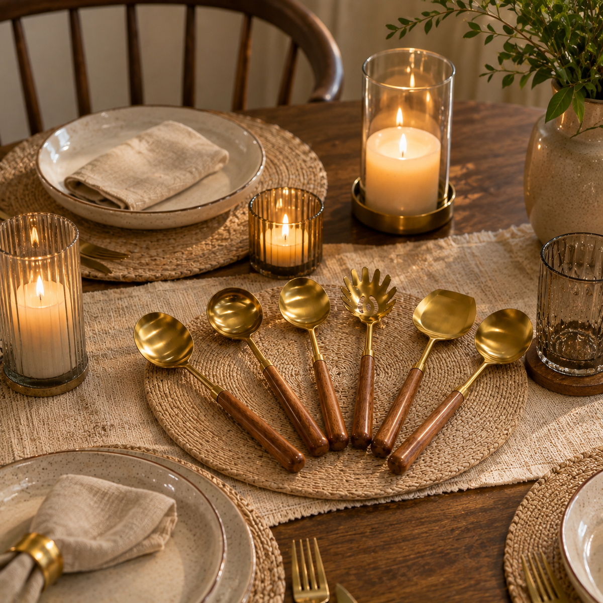 Luna Gold & Wooden Cutlery Set