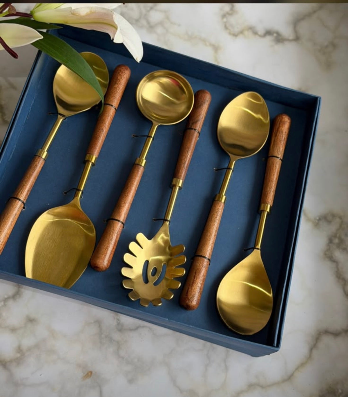 Luna Gold & Wooden Cutlery Set