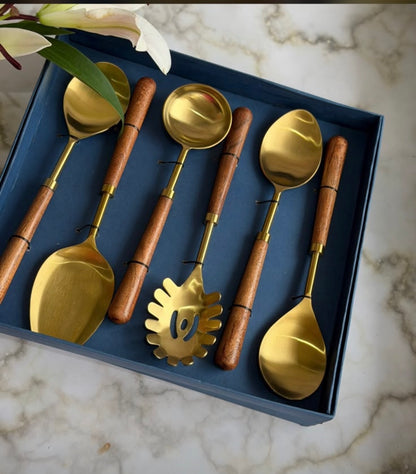 Luna Gold & Wooden Cutlery Set
