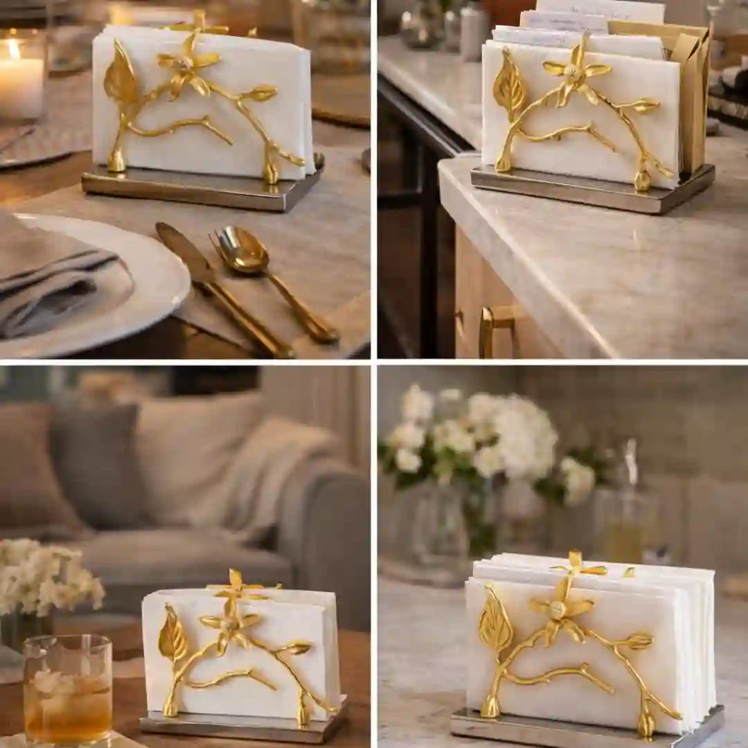 Luxury Gold Floral Napkin  Holder