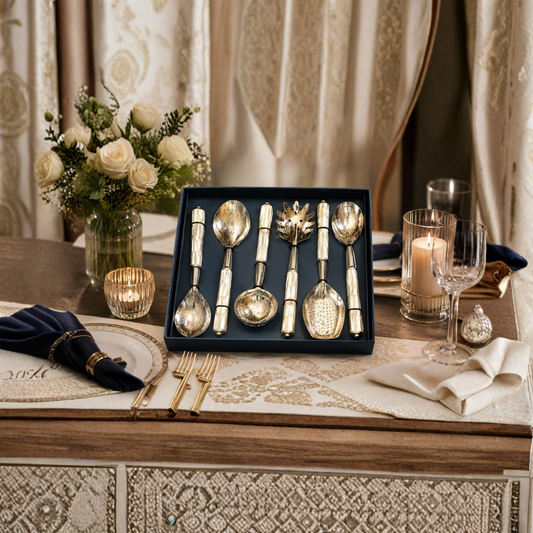 Mother of Pearl Luxe Silver Finish Serveware Set  (Set of 6)